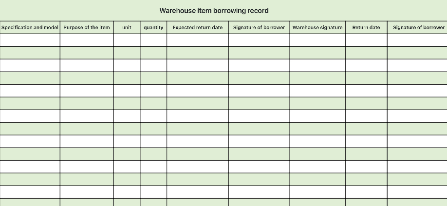 Warehouse item borrowing records 1